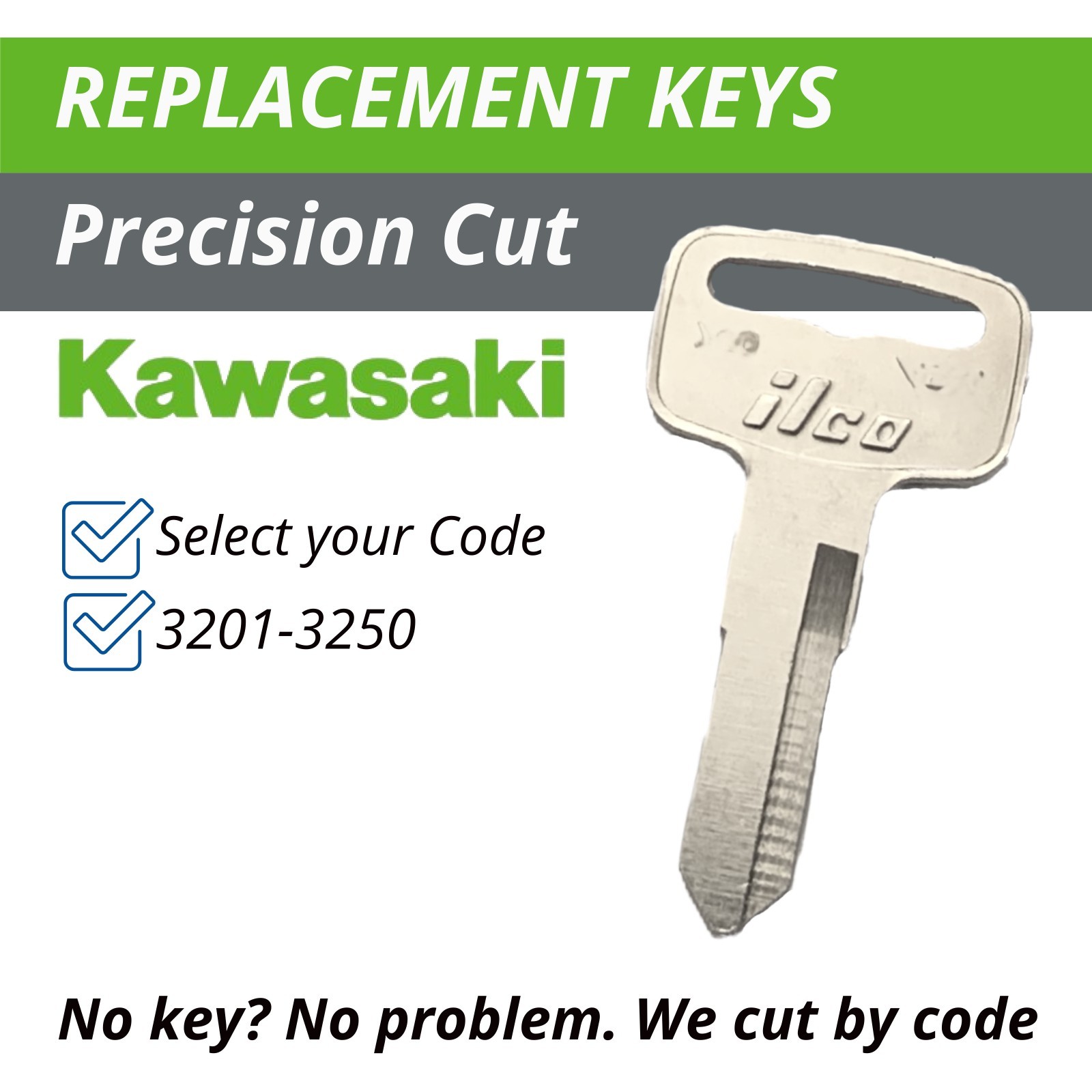 Kawasaki Mule Key Cut to Code 3201-3250 Ignition Replacement Keys