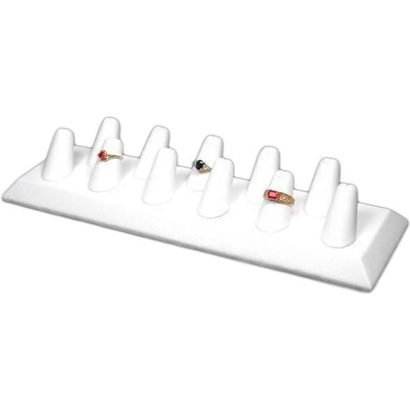 White Faux Leather Diamond Ring Jewelry Stand Display 11 Finger Showcase