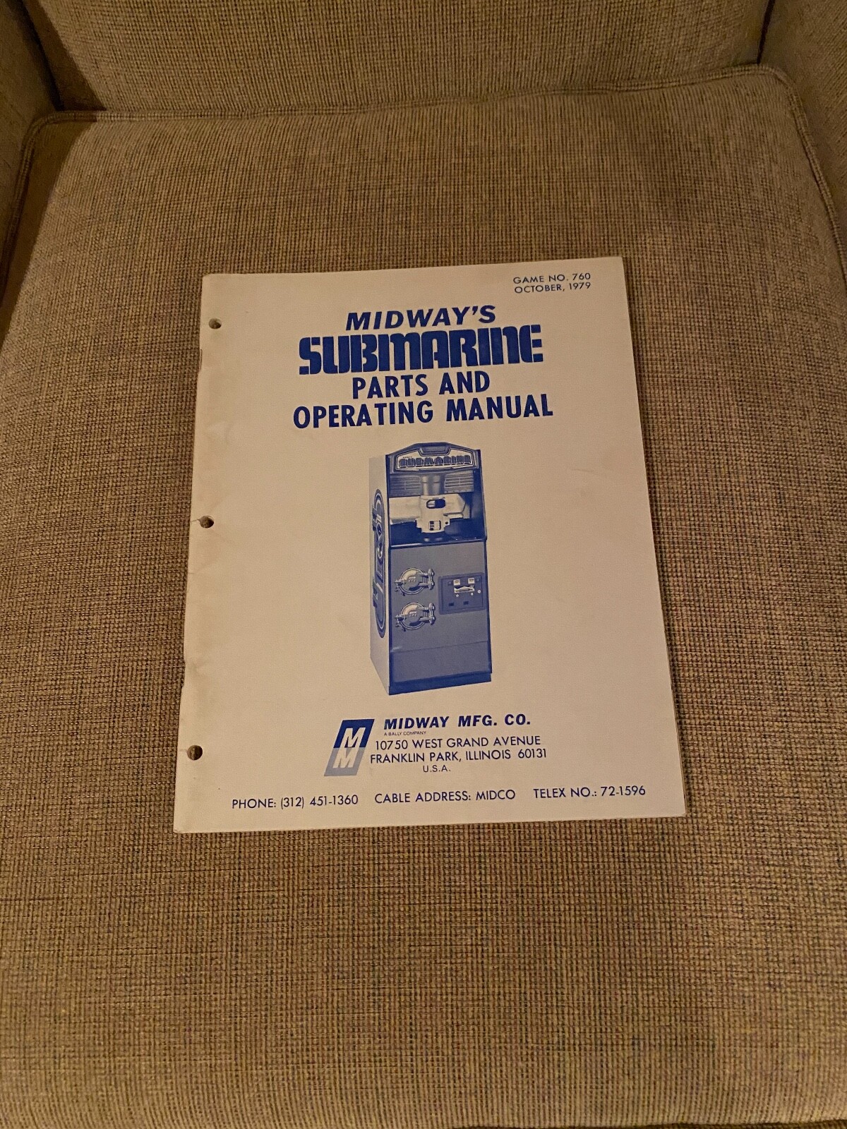 Submarine Video Arcade Game Parts & Operating Manual Midway 1979