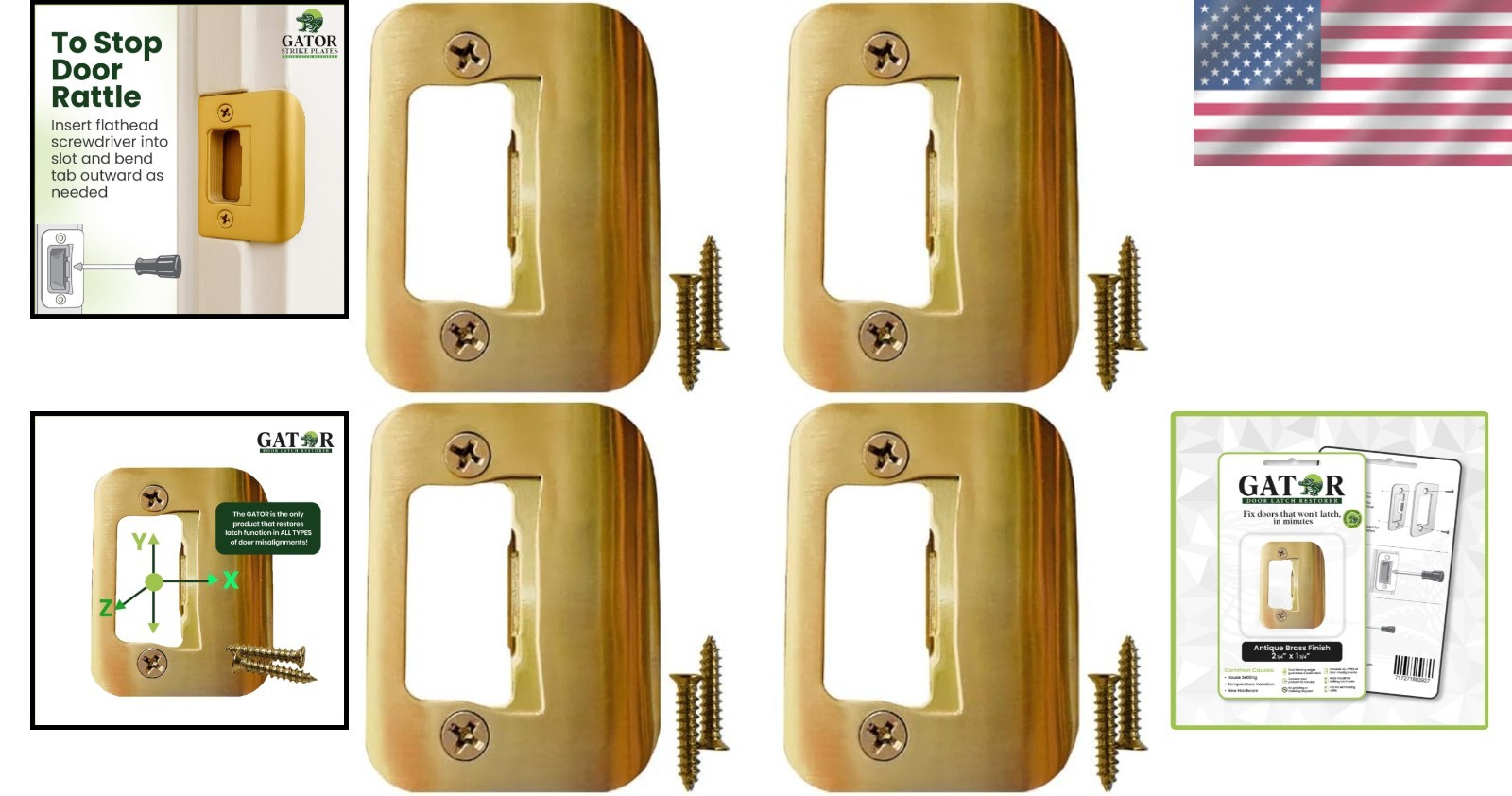 Gator Door Strike Plate – Universal Latch Restorer 4-Pack