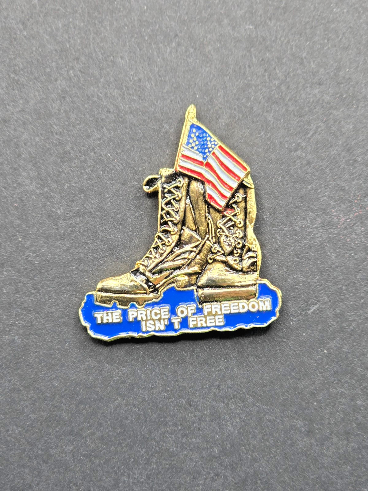The Price of Freedom Isn't Free Military Boots Flag Lapel Hat Pin 1"w NEW