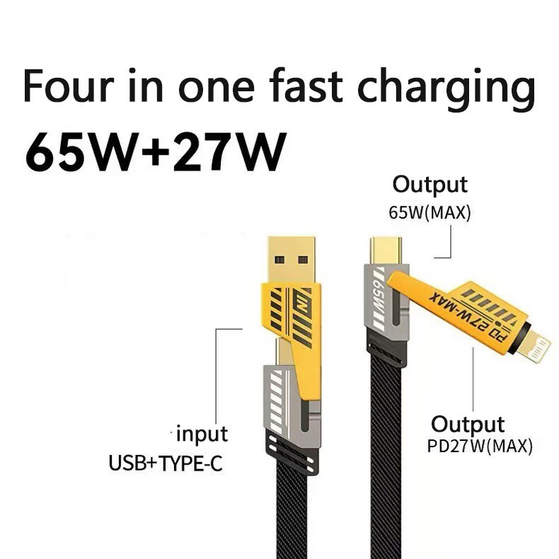 65W 4ft 4-in-1 Multi-Function Charging Cable, Universal USB-C Charging Cable