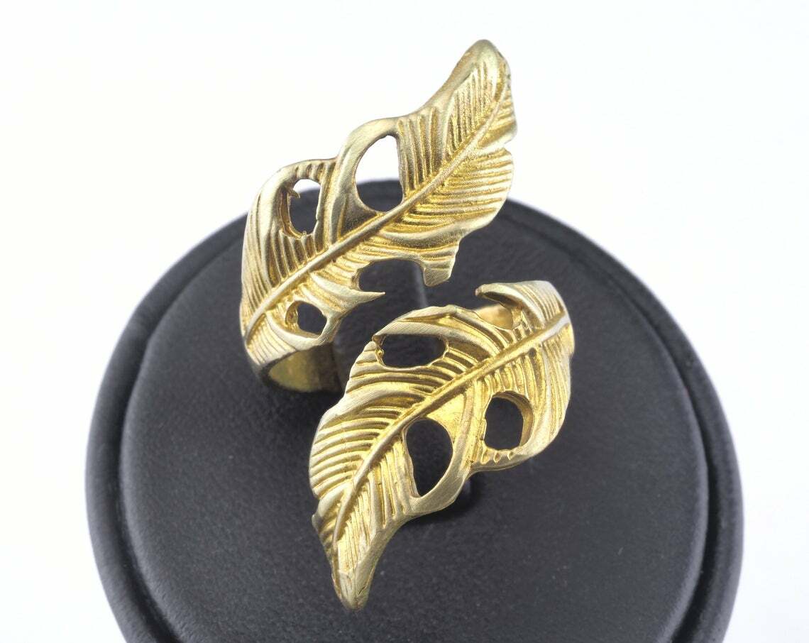 Ring Leaf Adjustable Ring Raw brass Wrap Nature Leaves Statement Ring