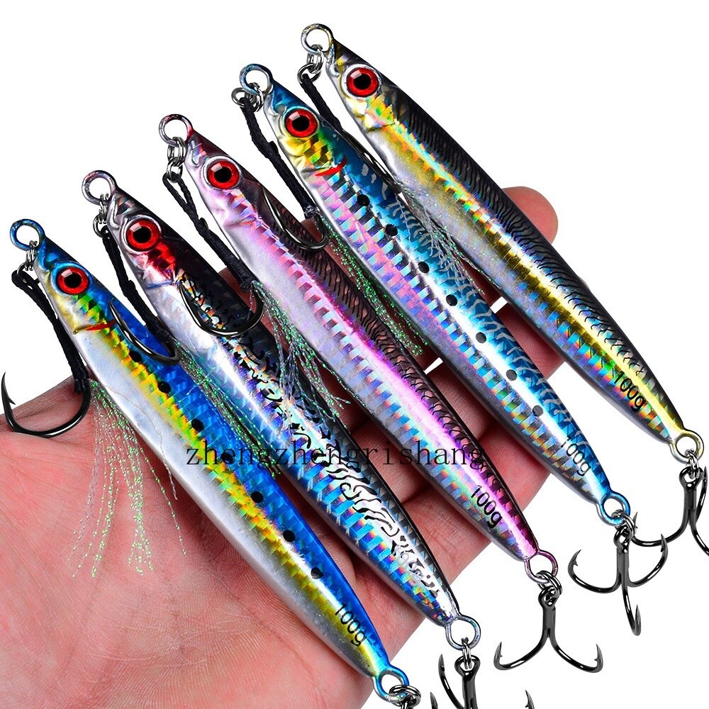 5pcs Metal Jig Lure Shore Spoon Jigging Bass Saltwater Fishing Bass Lure 14-100g