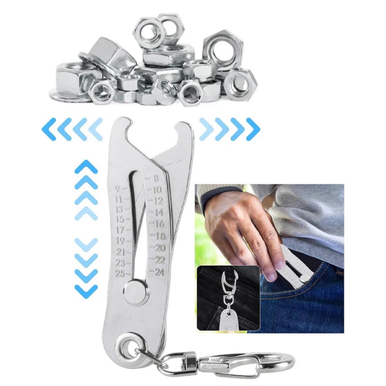 Portable Bolt Thread Checker - Keychain Size Gauge Tool for Nut Identification