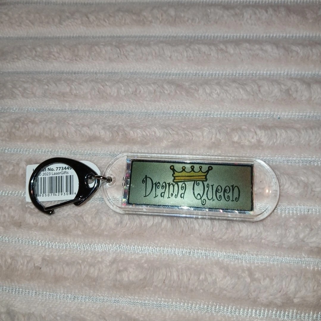 Acrylic Blinking Solar Power Keychain 4.25” Long w/Snap Keyring, 👑 DRAMA QUEEN