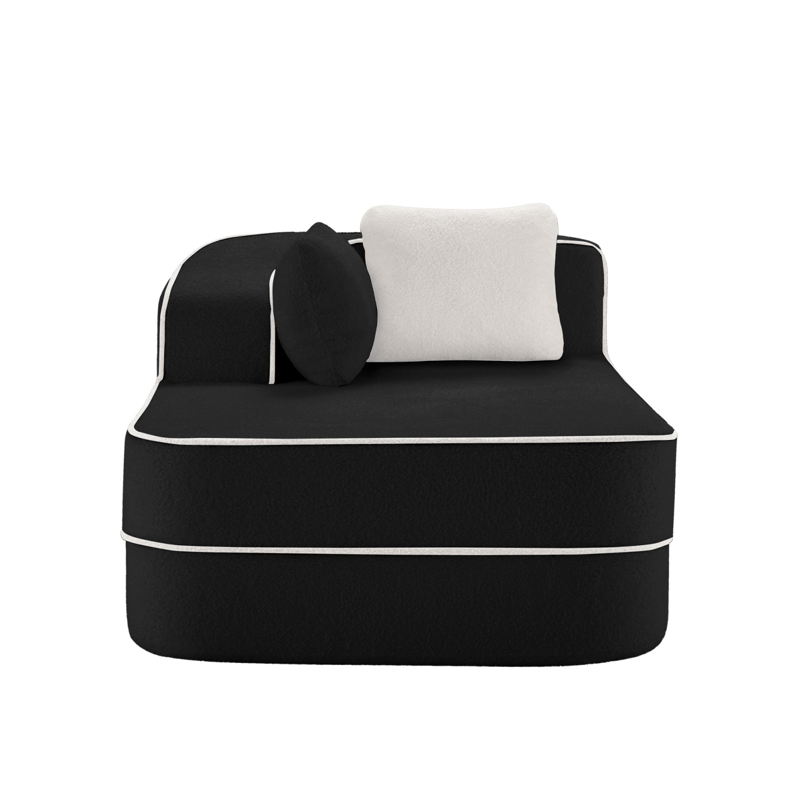 Left Chaise Sofa with Pillows Teddy Fabric in Black