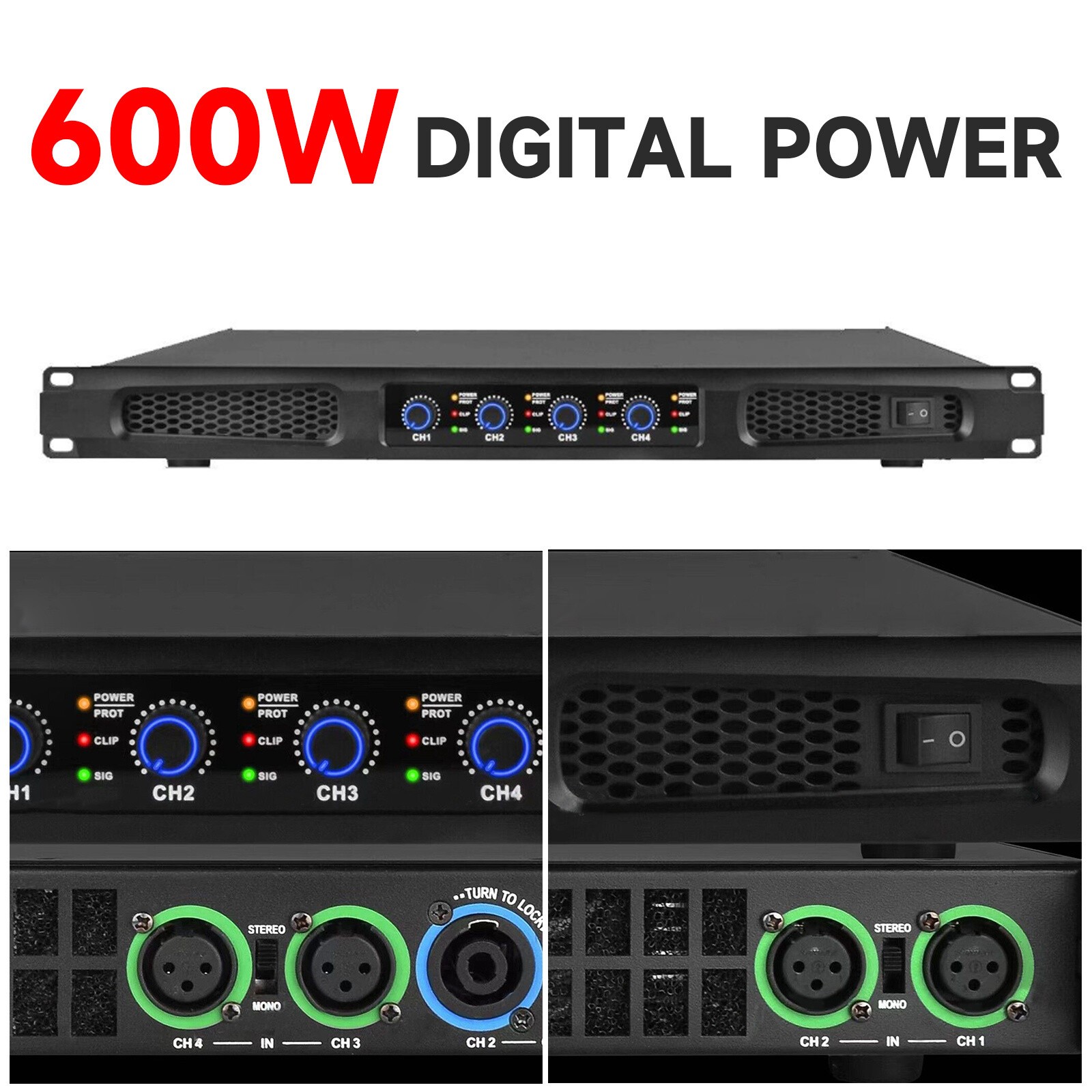 High-Tech 5200W 4-Channel Class D Digital Power Amplifier 5200-Watts PEAK Output