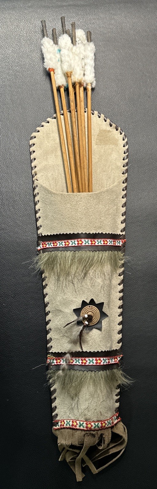Decorative Suede Leather Quiver with Seven Wood Arrows Wall Art Home Decor