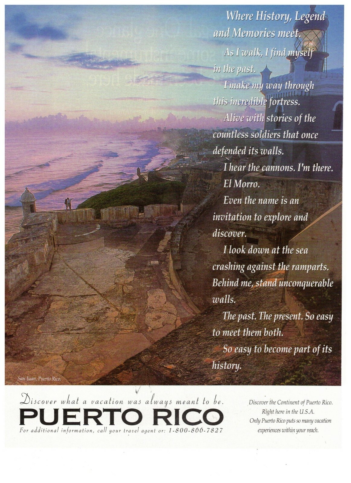 Puerto Rico El Morro Fortress Walls Tourism Historical Vintage 1995 Print Ad