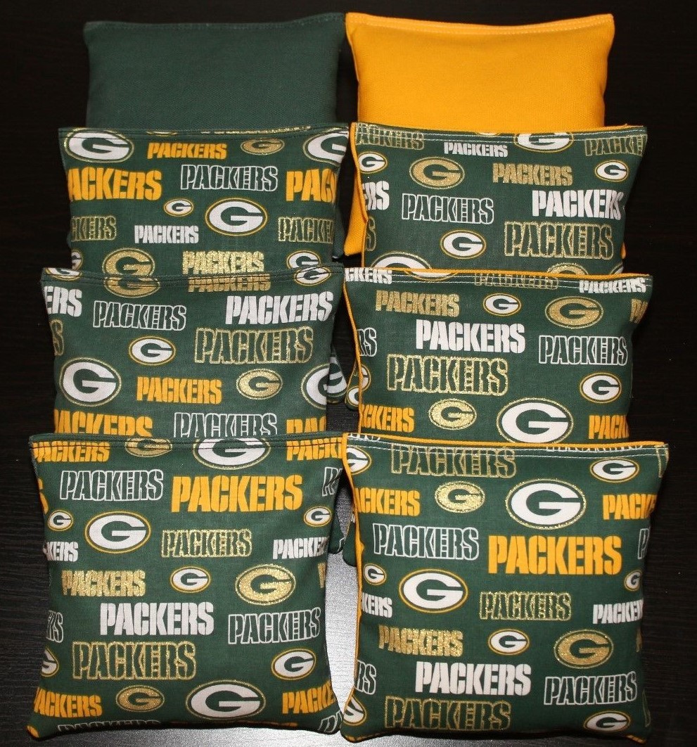 CORNHOLE BEAN BAGS made w GREEN BAY PACKERS fabric logo bags NEW!!