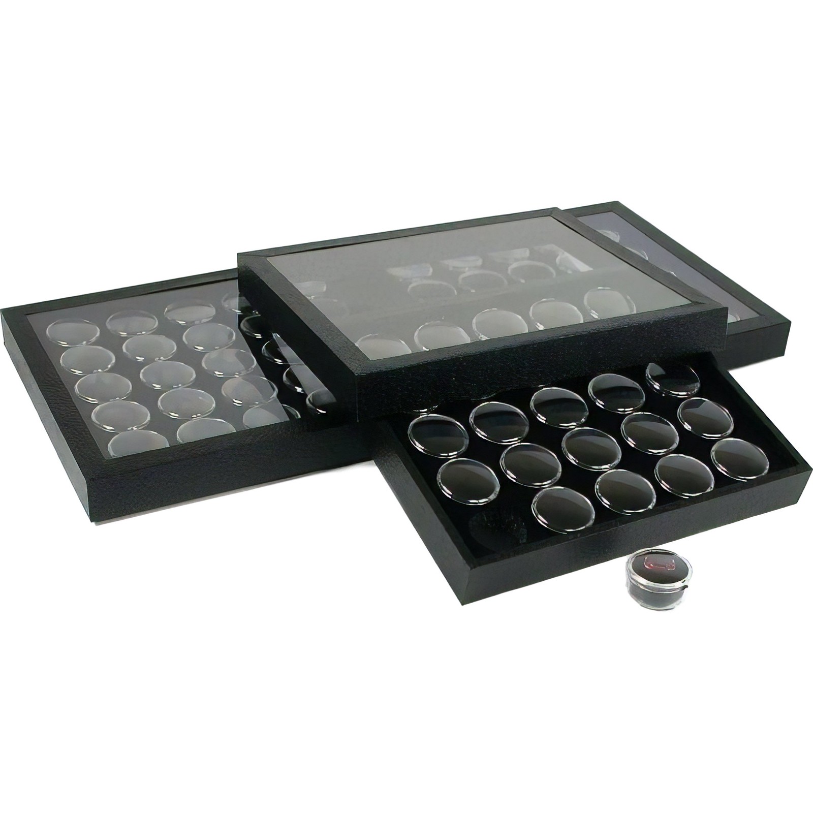 75 Black Gem Jars Display & Acrylic Lid Travel Tray