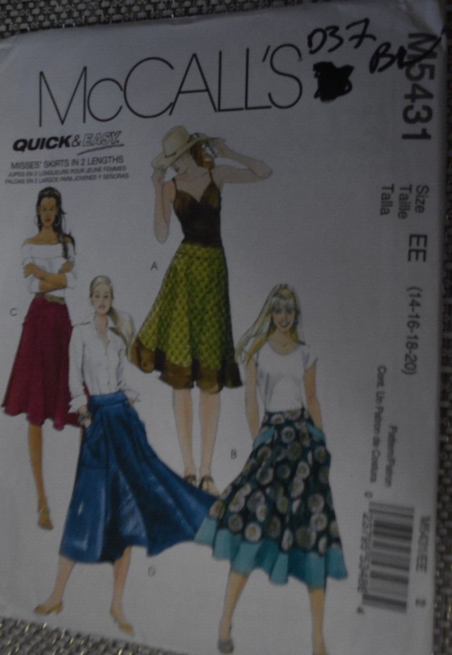 McCall's 5431 Skirts in 2 Lengths Plus Sizes 14 16 18 20 Uncut