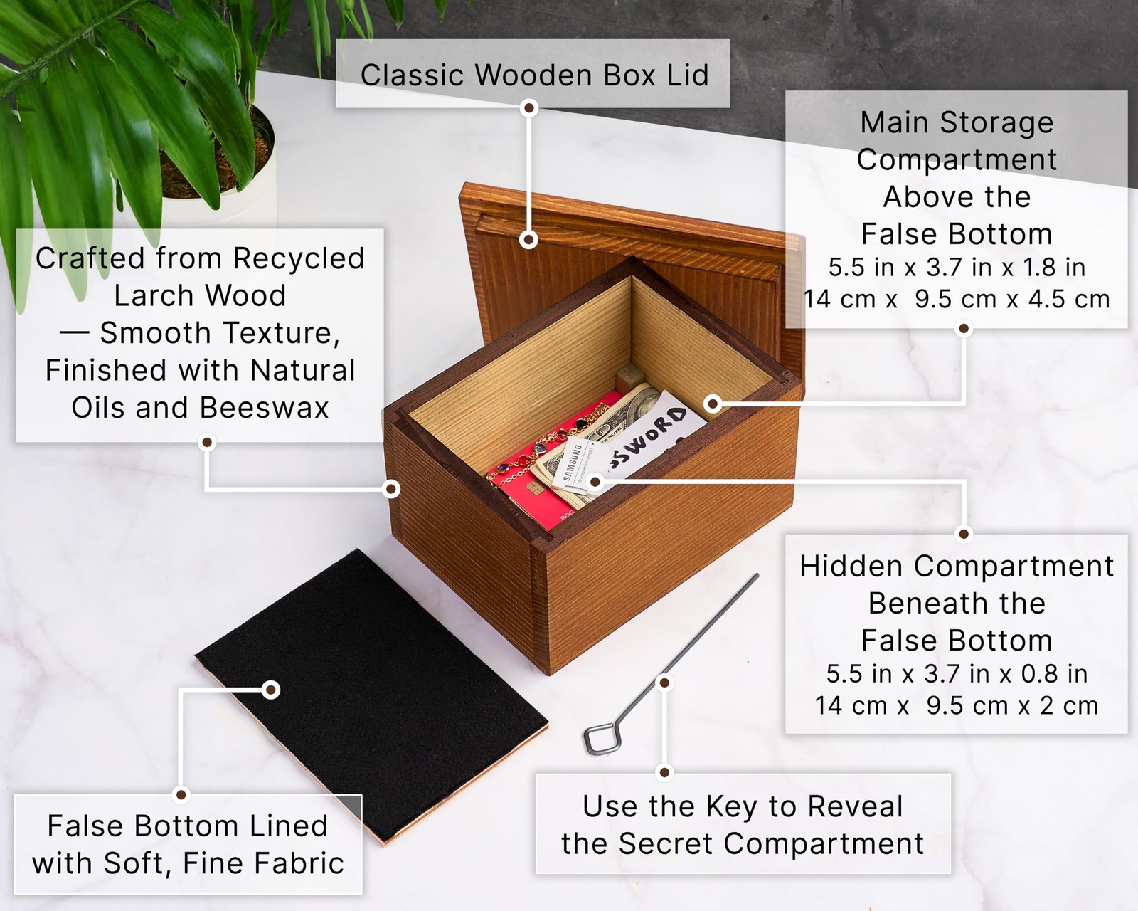 Wooden with Lid and Compartment under False Bottom