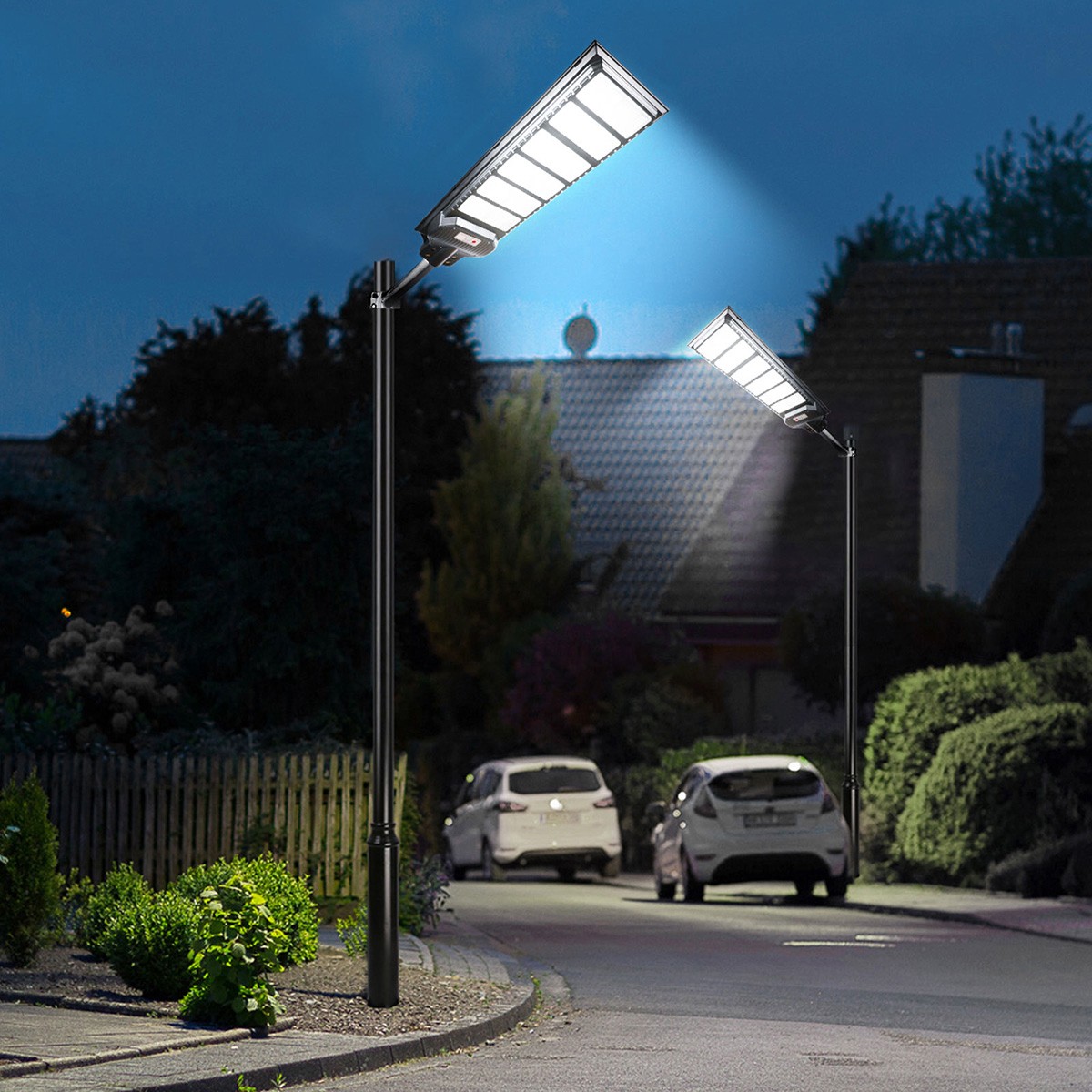 6500W Commercial Solar Street Light Dusk-to-Dawn 1200 LED Super Bright Lamp+Pole