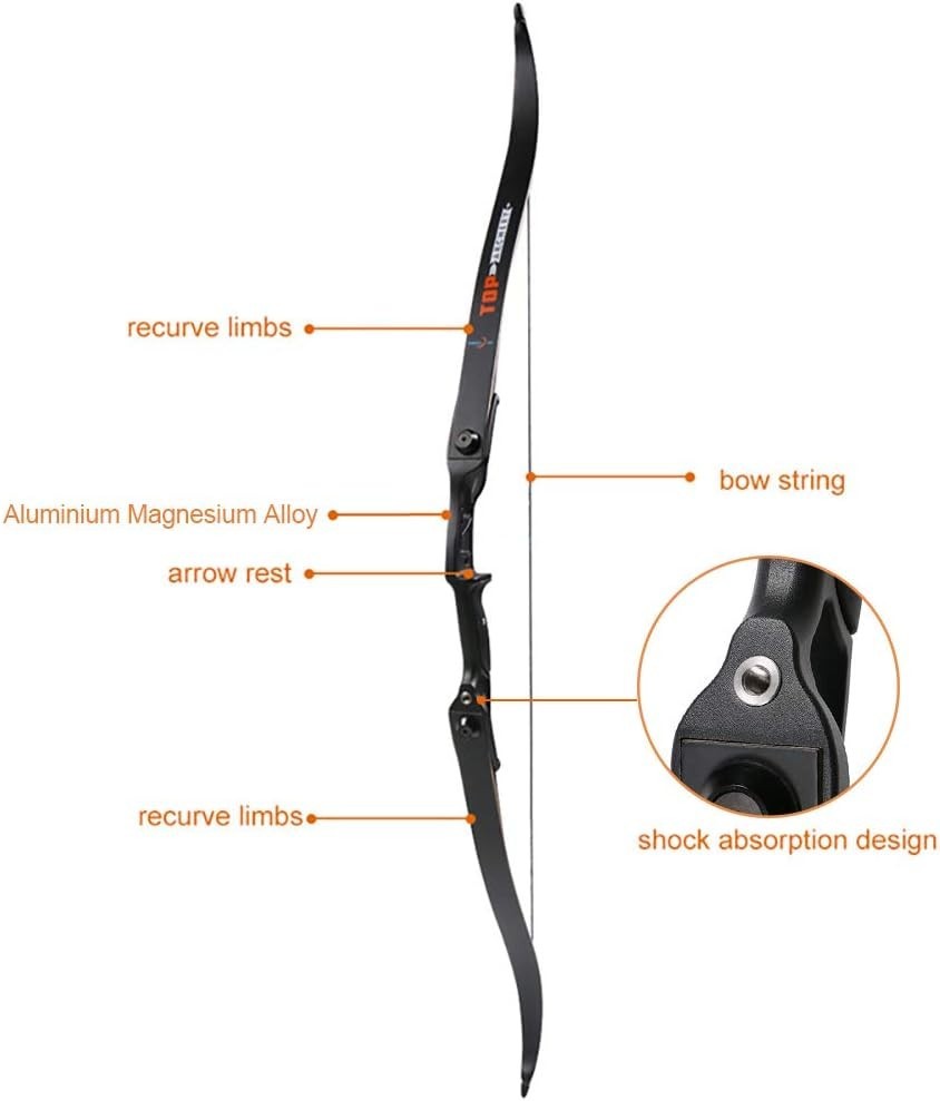 56" Right-Hand Black Recurve Bow - Durability & Performance for Hunters