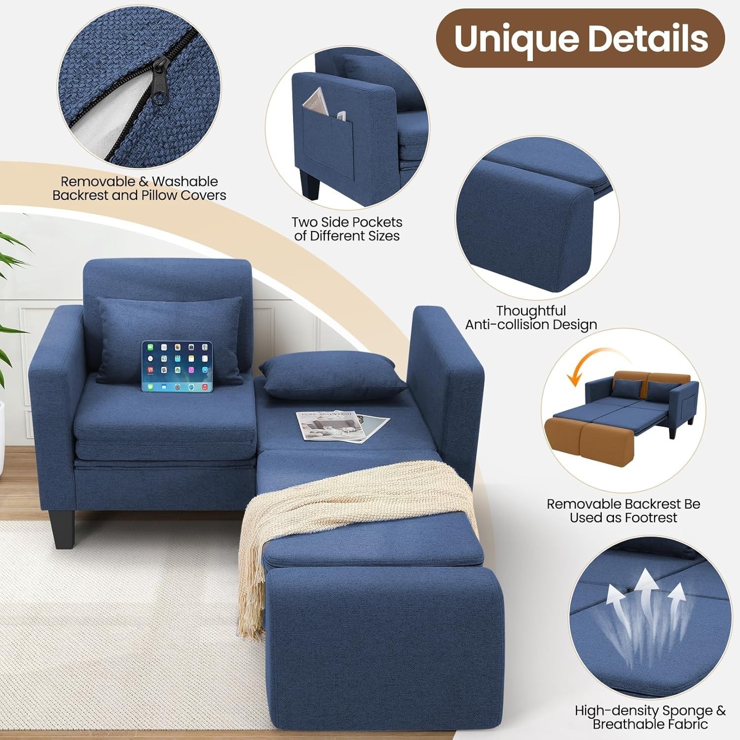 ALL-IN-1 Sleeper Sofa Bed Loveseat Sofa Couch&Premium Breathable Fabric Sofa🛋️