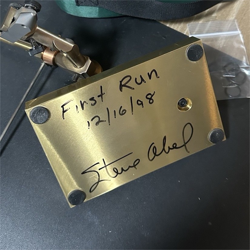 Abel Fly Tying Vise First Run 12/16/98 Signed Steve Abel Gold Metal with Case