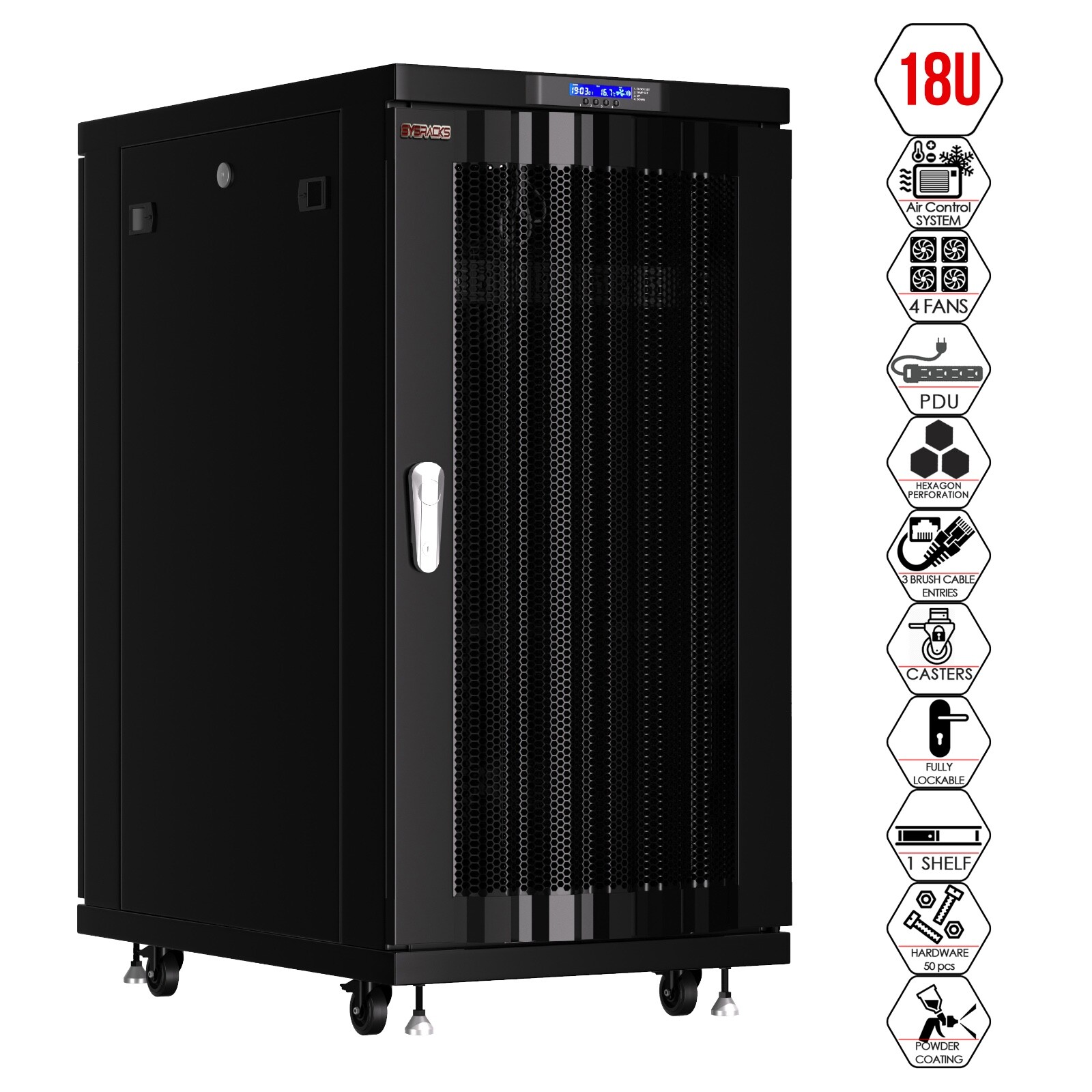 Sysracks 18U Server Rack Cabinet 39" Deep 19" Network Enclosure Mesh Door