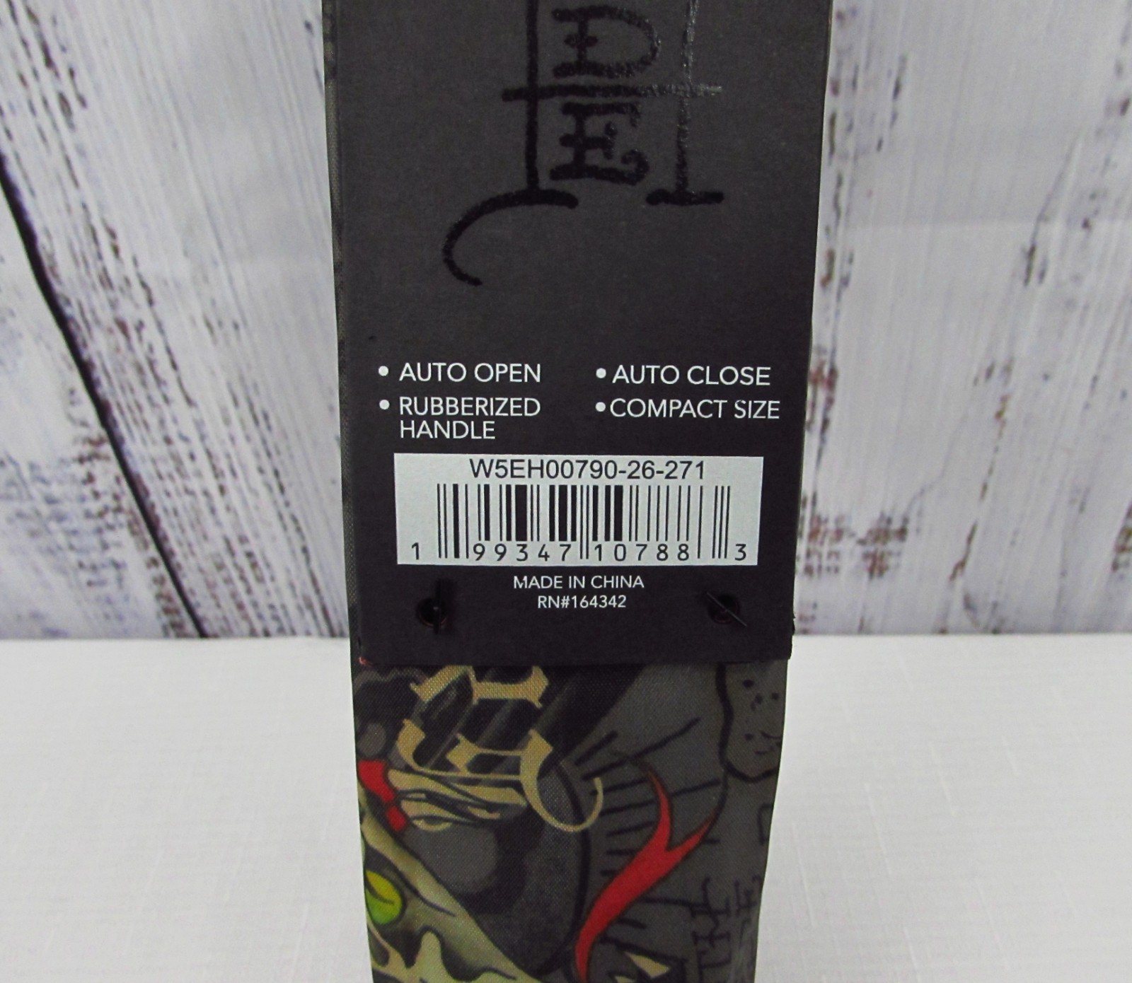 Ed Hardy Automatic Umbrella "Death Before Dishonor" Skull Tattoo NWT.