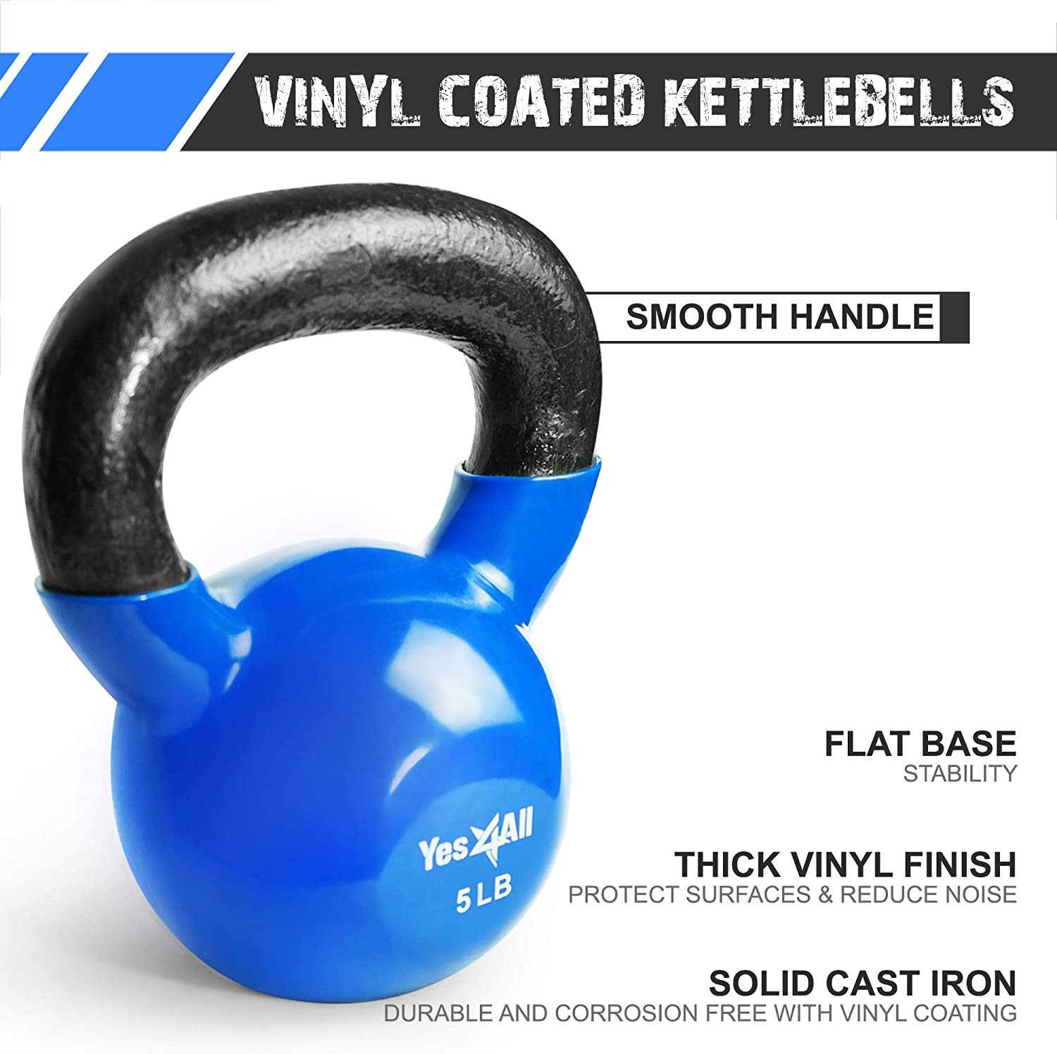 Kettlebell, Vinyl Coated Kettlebell Cast Iron Sets with Stable Flat Bottom for F