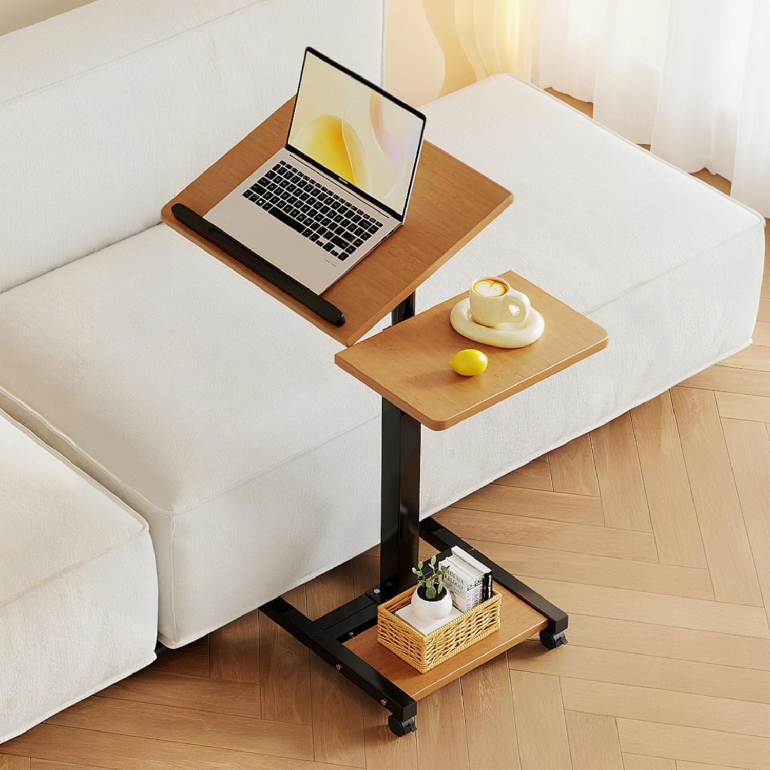Portable Adjustable Laptop Stand with Wheels & Mouse Pad - Rolling Desk Cart