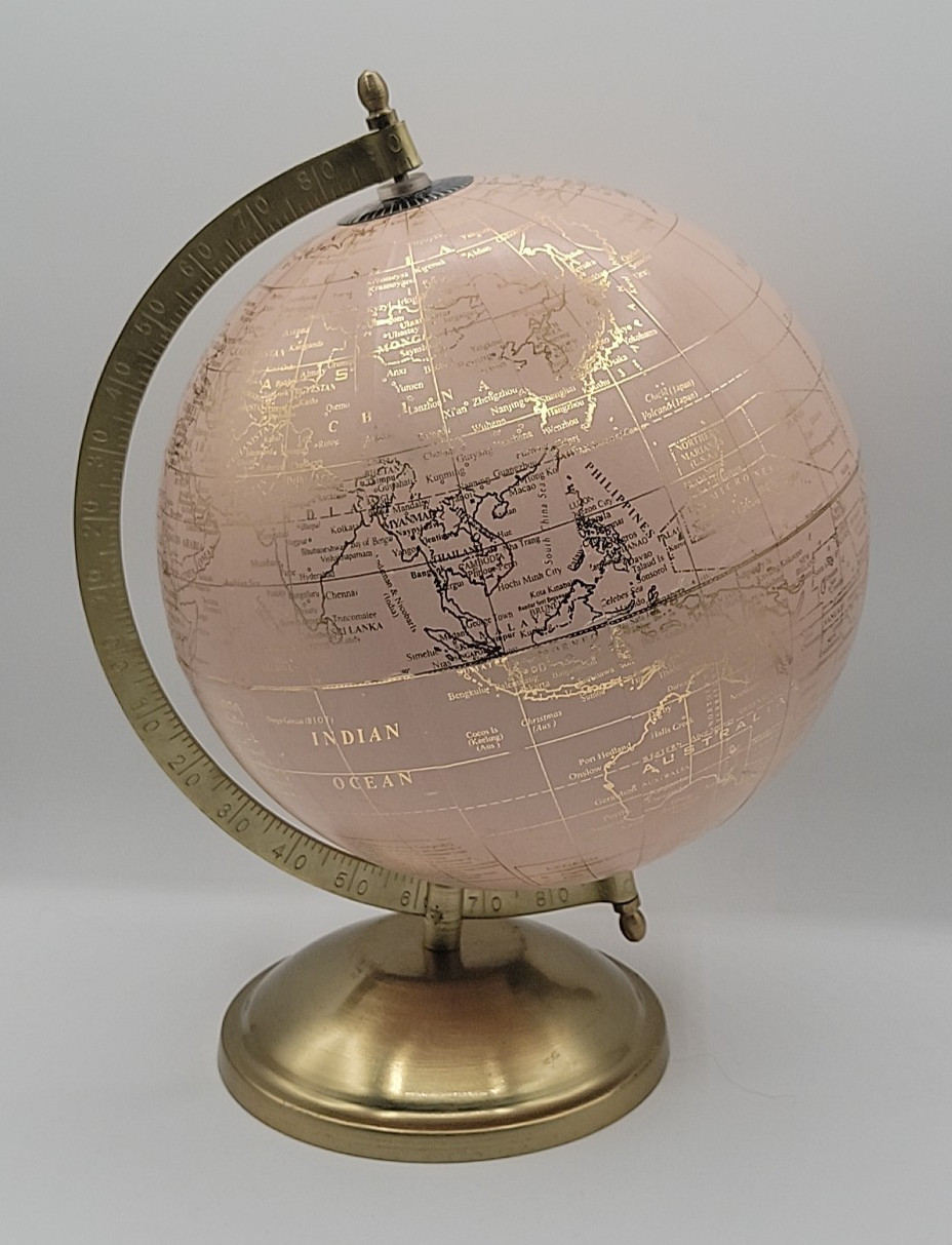 Abbott Collection decorative pink and gold globe, latitudes, time zones