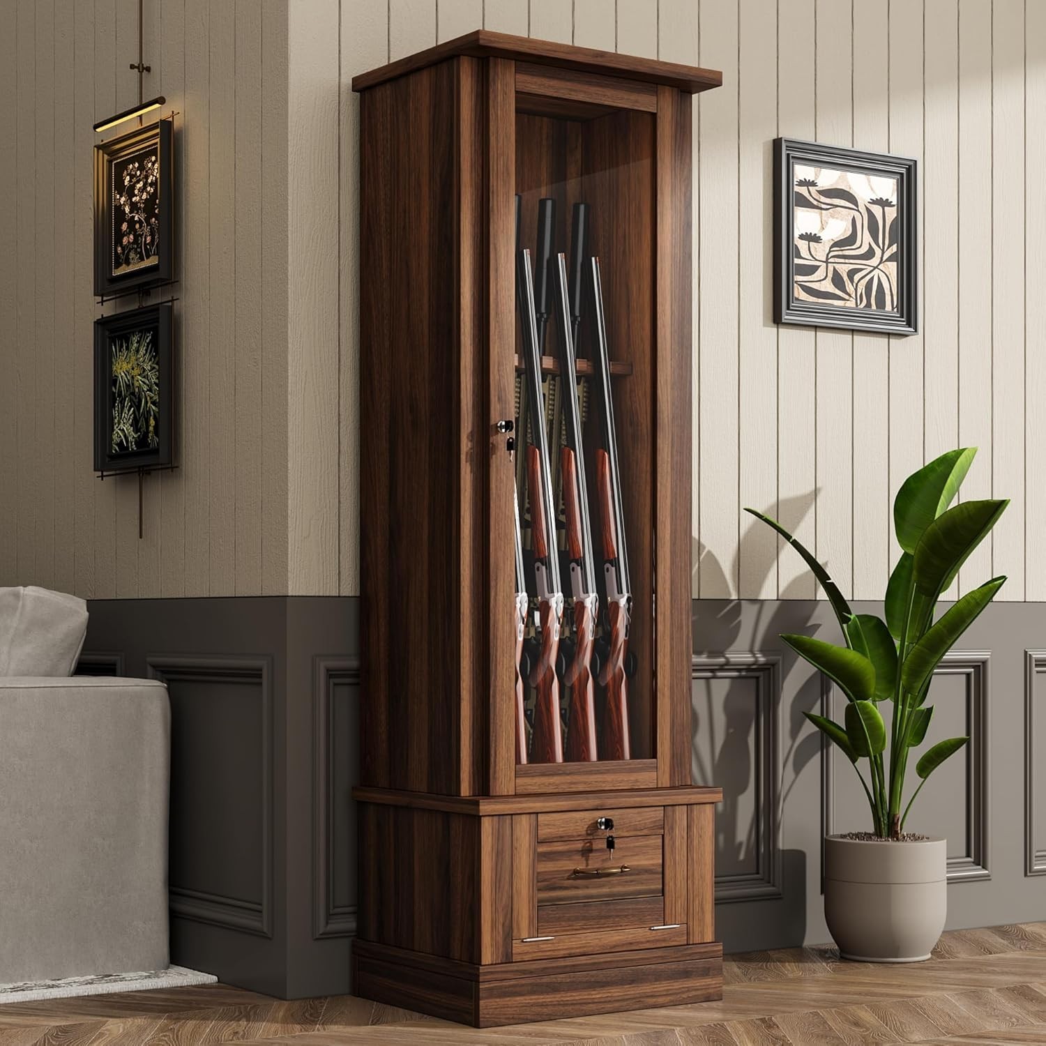 Gun Safe for 10 Long Rifles and Pistols Gun Cabinet for Rifle w/ Mechanical Lock