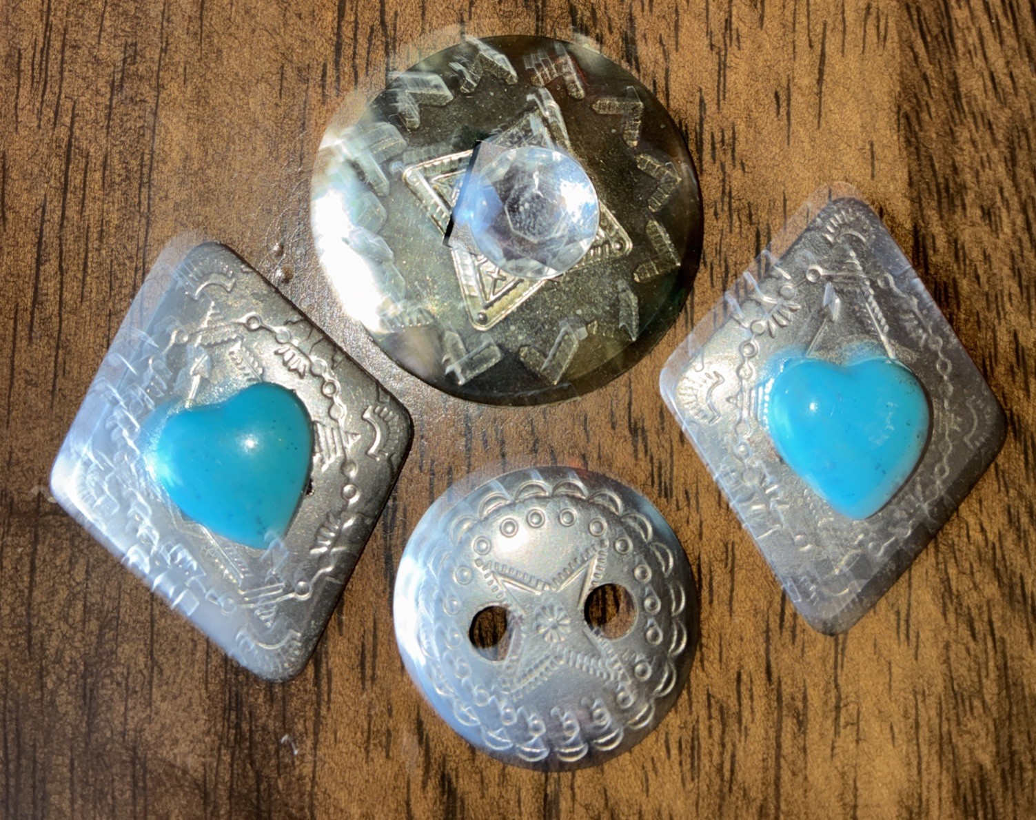 Western Conchos 4 Pcs Mixed lot Horse Tack Cowboy Equestrian Turquoise Rhineston