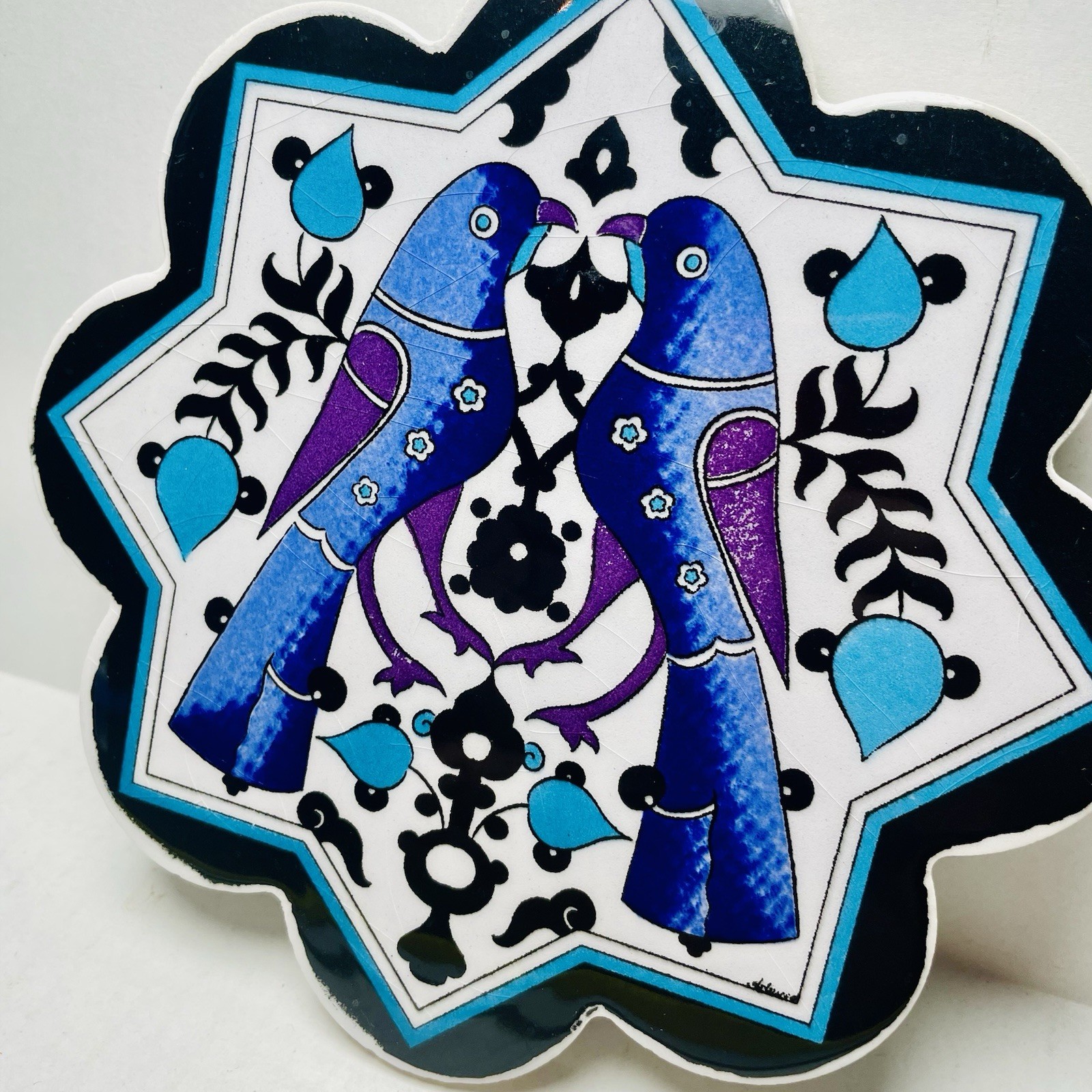 Artnicea Ceramic Tile Trivet Blue Birds Love Birds Blue & Purple Made In Turkey