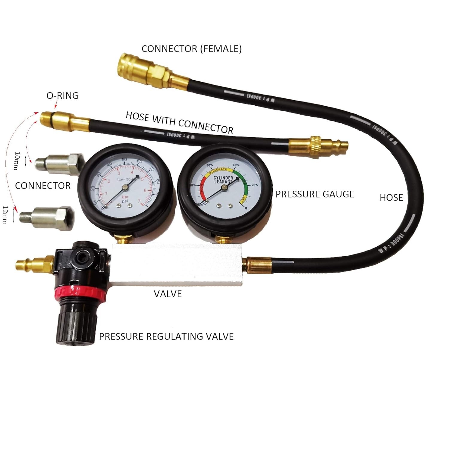 Engine Compression Tester Gauges Set - Tu-21 Leak Down and Diagnostics Tool