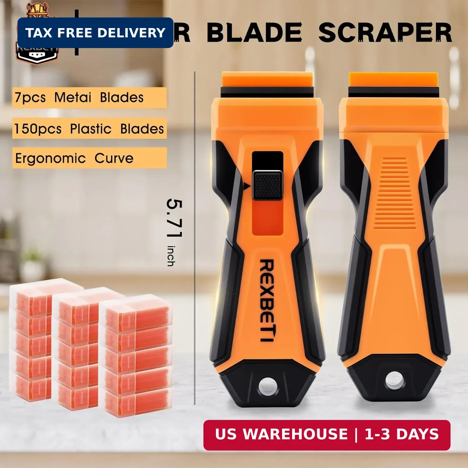 REXBETI Razor Blade Scraper Tool, 1 Pack Razor Scraper with Extra 157Pcs Razor B