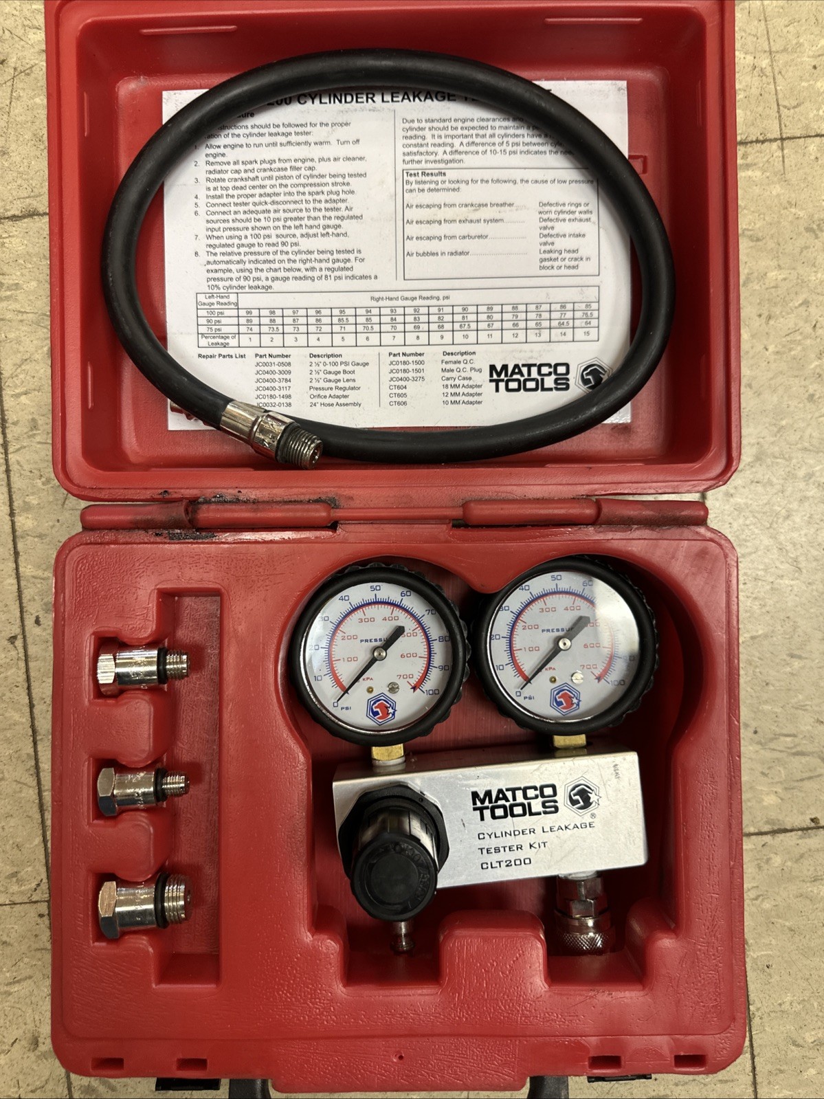 Matco Cylinder Leakage Tester Kit (Model - CLT200)