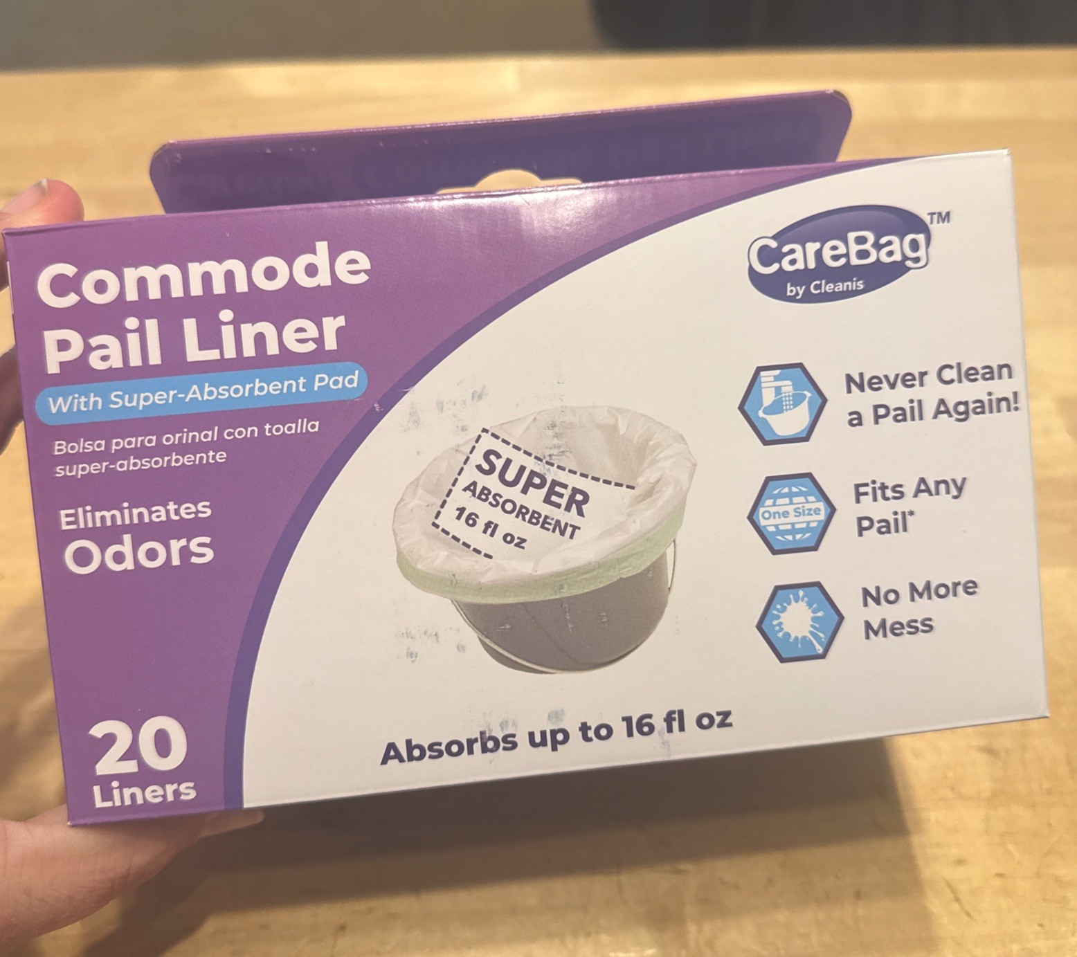 Carebag Commode Liners w Super Absorbent Pad, box of 20, NIB
