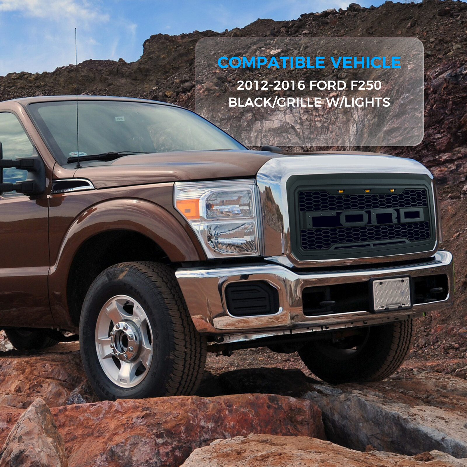 Front Grill for 2012-2016 FORD F250 W/Lights Black