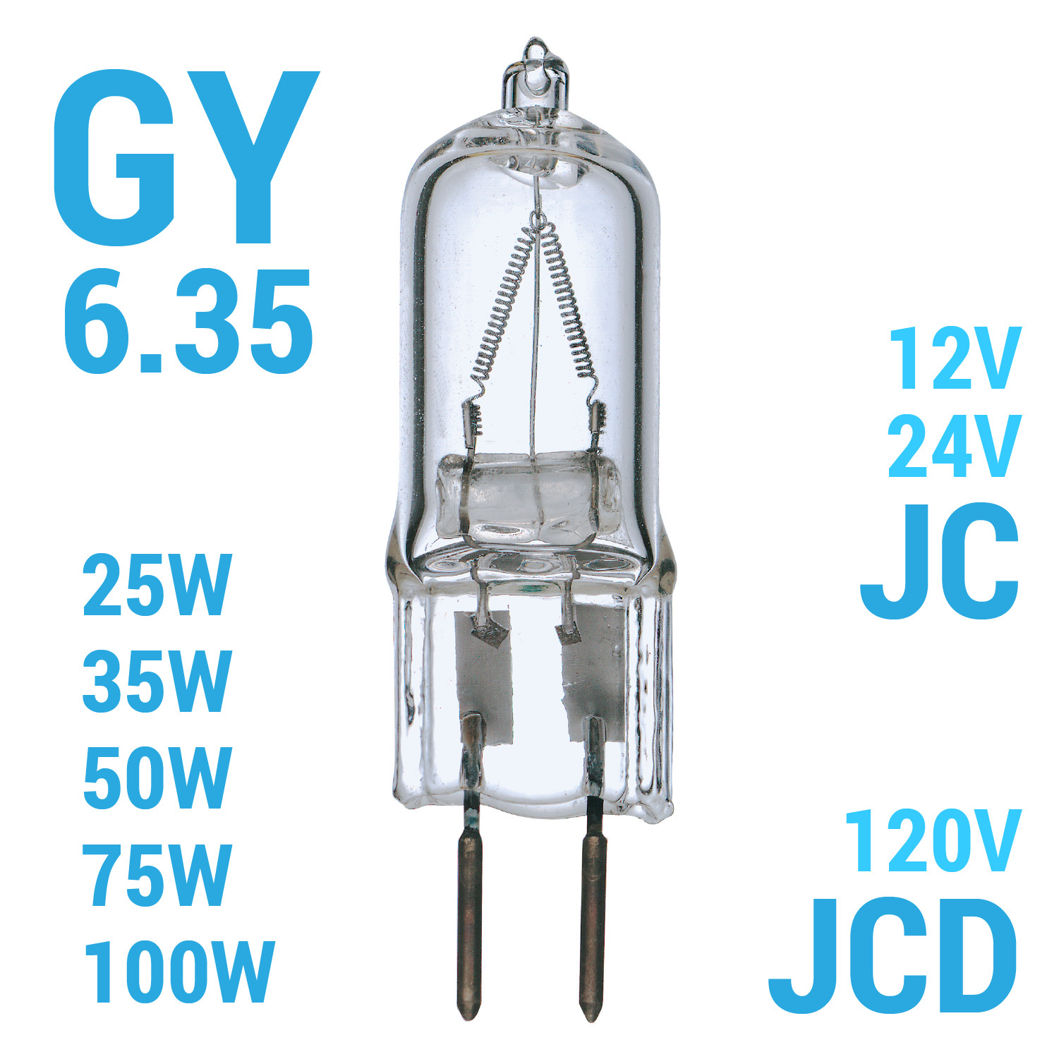GY6.35 2-Pin Bi-Pin 120V 12V 24V Clear T4 JC JCD Type Bulb 25W 35W 50W 75W 100W