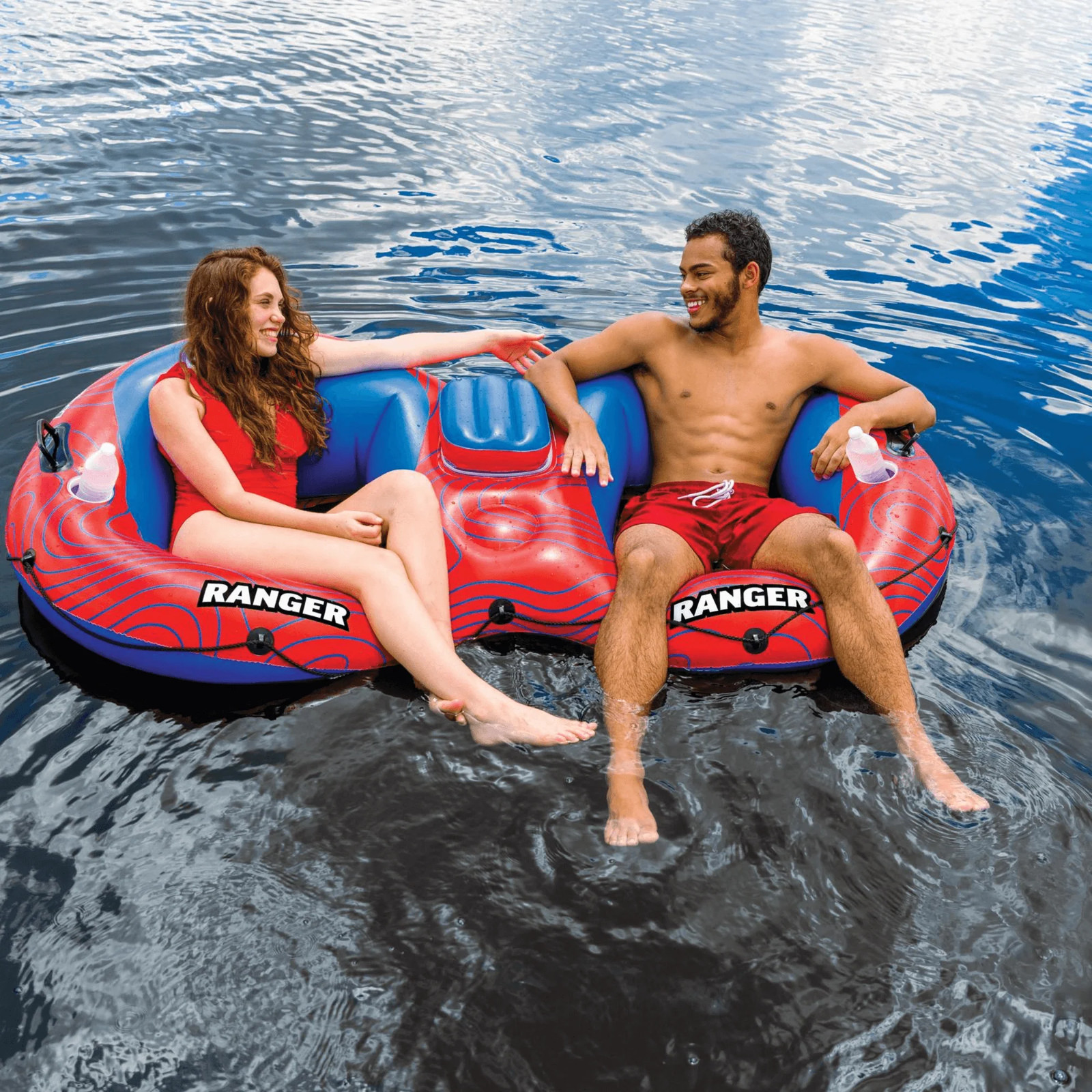 Ranger 2-Person River Tube Float Mesh Bottom Cup Holders Cooler Heavy Duty