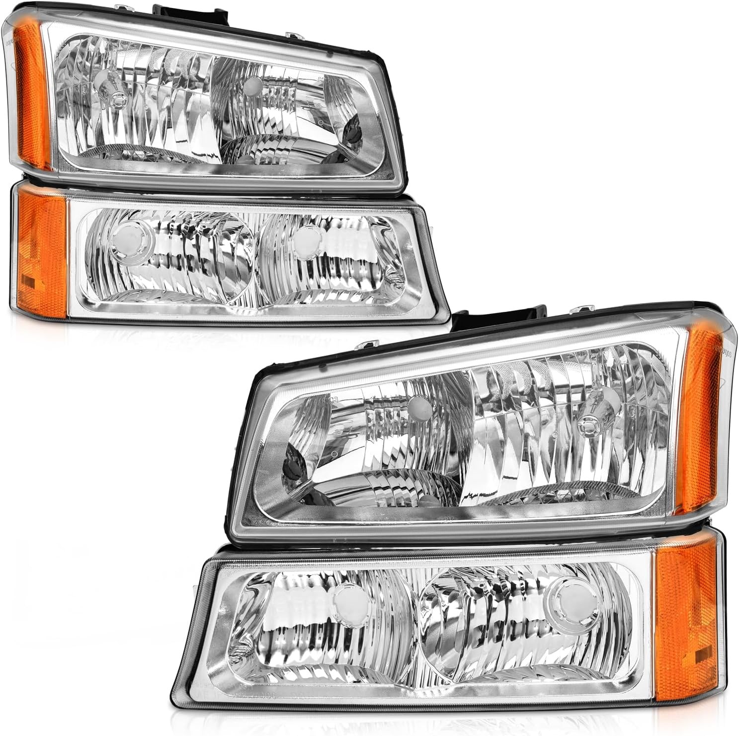 Headlight Assembly Pair 2003-2006 Chevy Silverado Avalanche 1500 Chrome