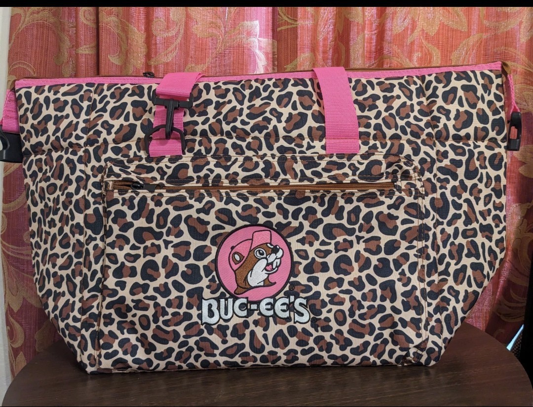 Buc-ee's Leopard Pink 24-Can Cooler Bag 600D Polyester Welded Liner Bucees