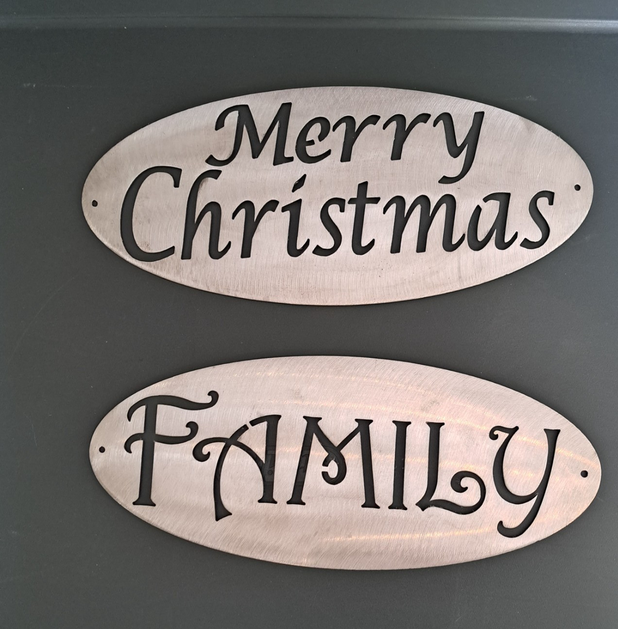 2 Large Heavy Duty Brushed Steel Signs Merry Christmas & Family 12x5 DIY Crafts