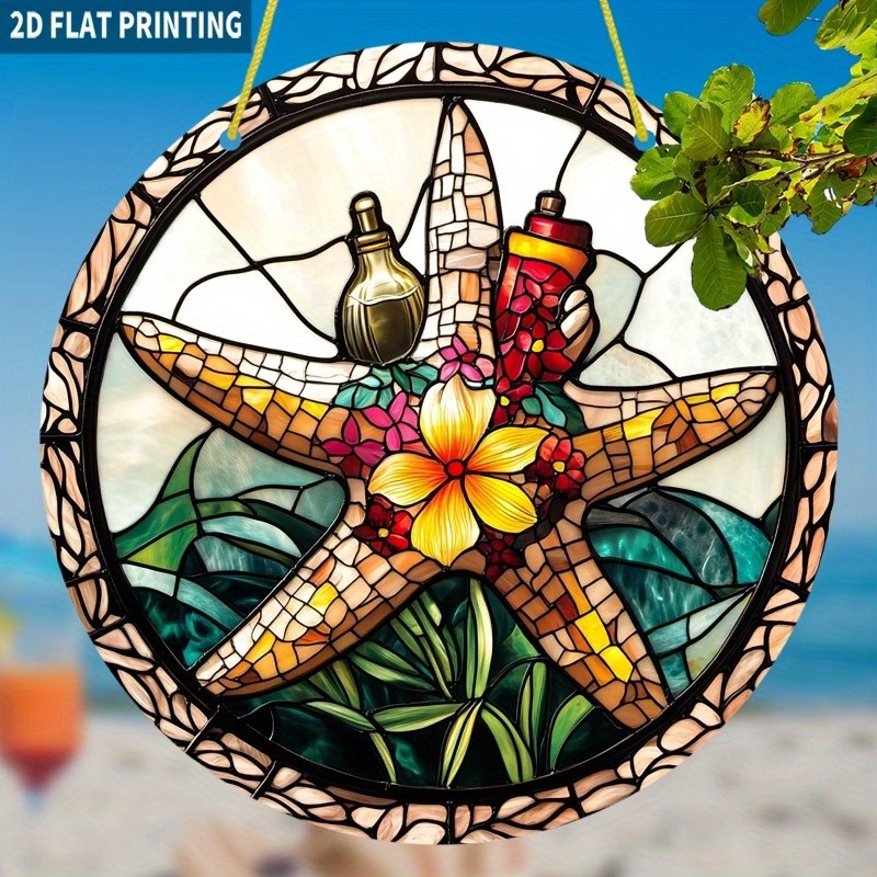 Tropical Starfish Plumeria Summer Bottles Ocean Acrylic Suncatcher Window Decor