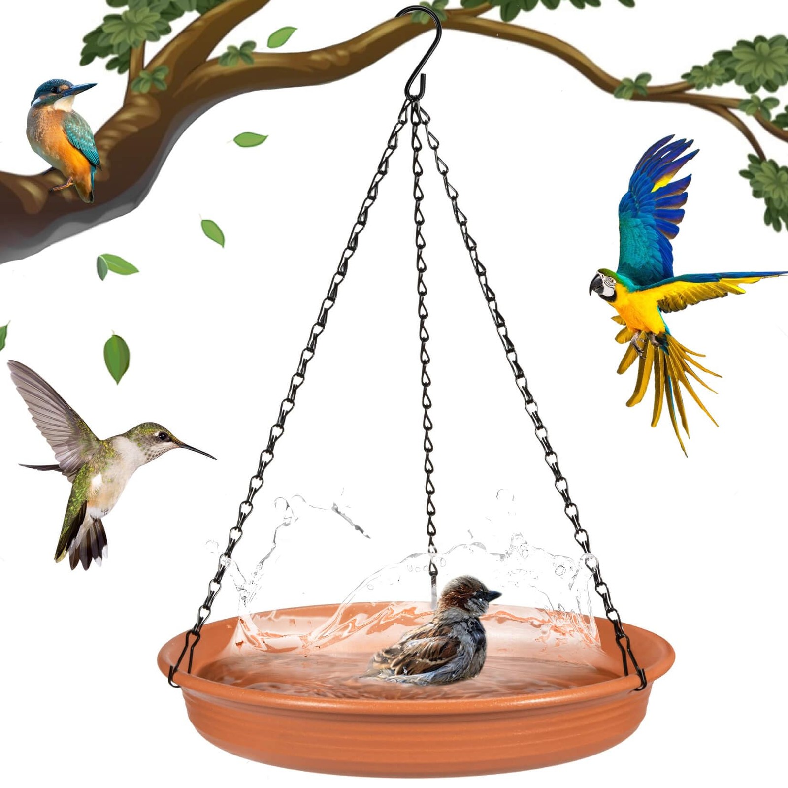 Hanging Bird Bath Bird-Feeder - CARGEN Garden 9.84 Inch, Brown