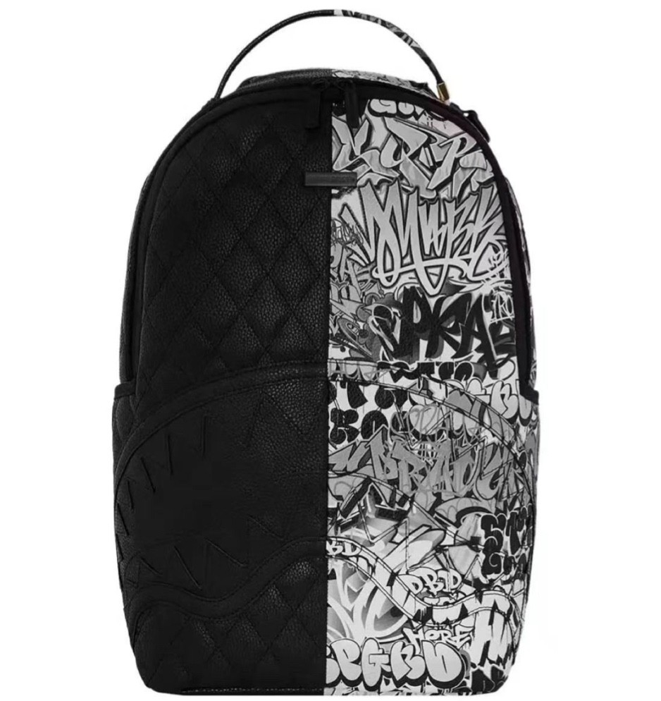 Sprayground x Black and White Graffiti Shark Mouth Backpack Limited Edition