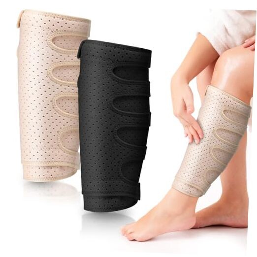 2 Pcs Lymphedema Compression Wraps Calf Adjustable Brace 5 2XL Beige, Black