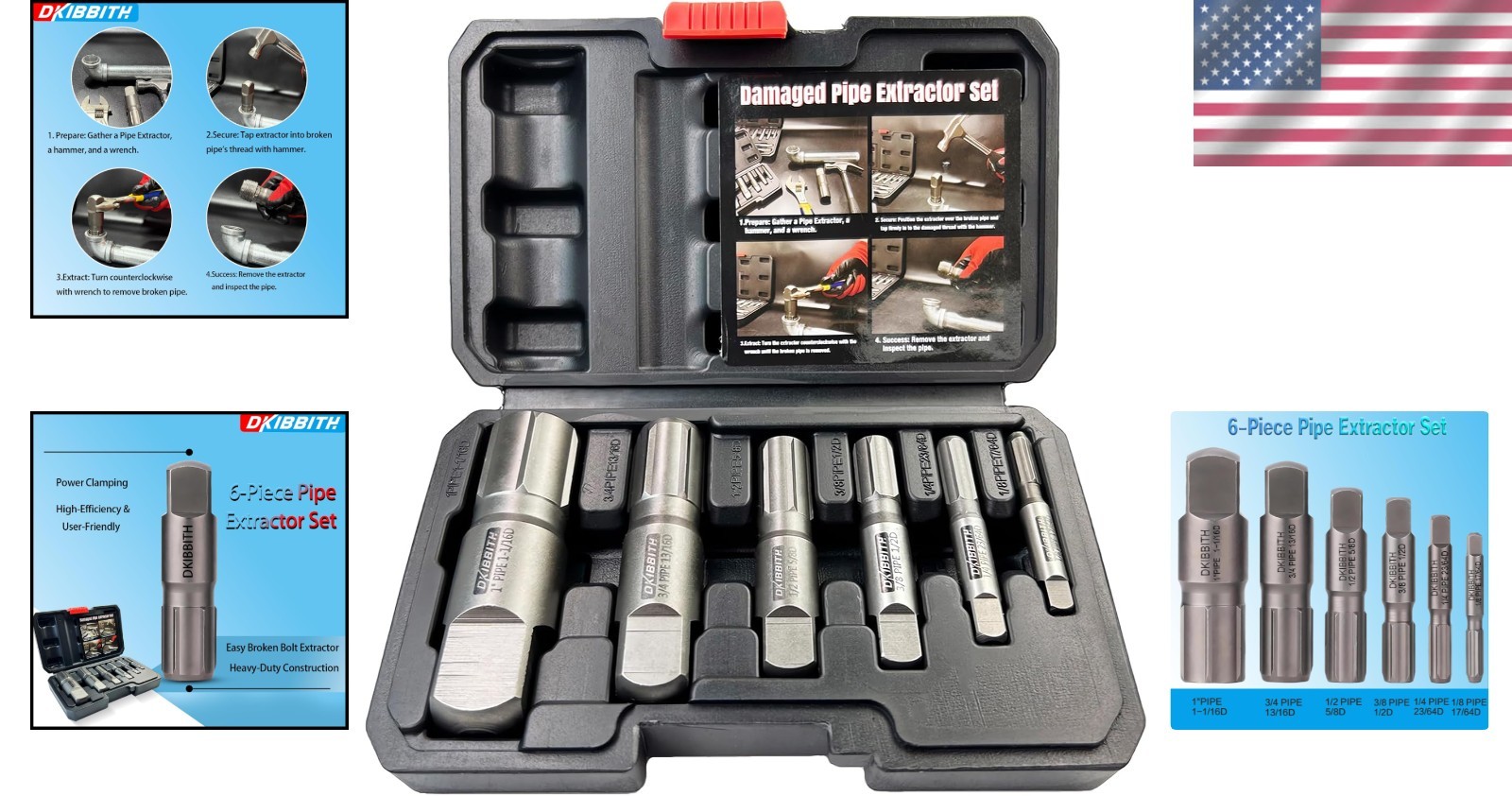 Broken Pipe Extractors for Plumbers, 6-Piece Set