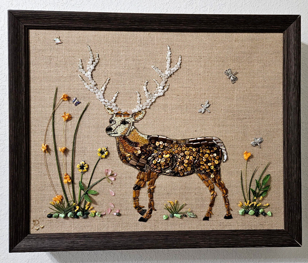 Jeweled framed deer outdoor nature wall picture for hunters  OOAK mix media