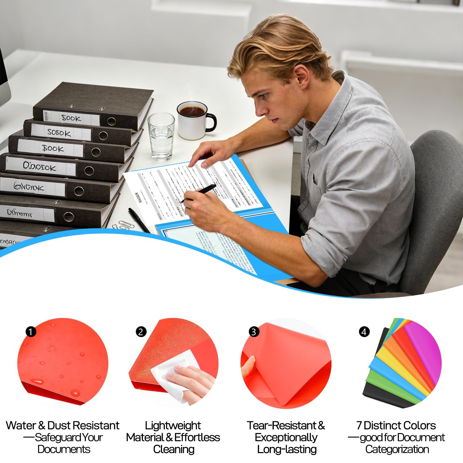 7 Pack Heavyweight Plastic Folders with Pockets, 7 Distinct Letter Size