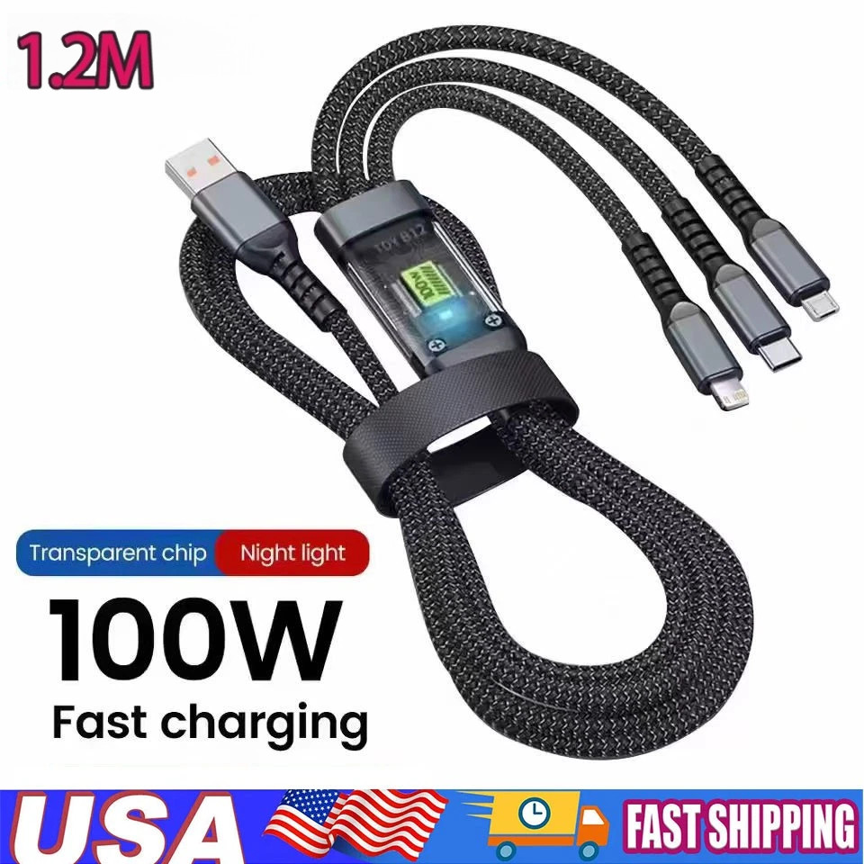 3 in 1 Fast Charging Cable Cell Phone Charger Cord For iPhone Type C Micro USB