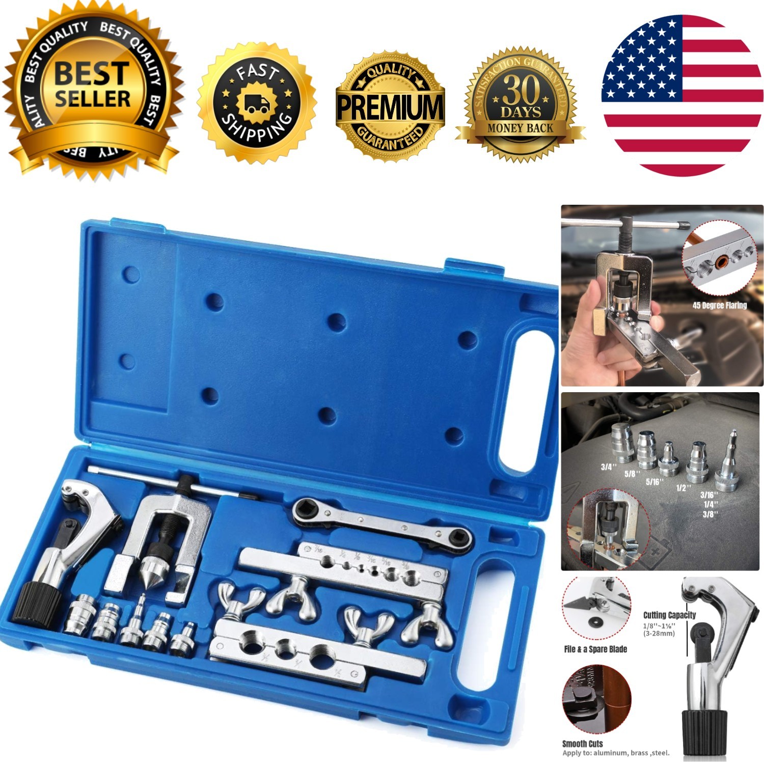 Professional Single Flaring & Swaging Tool Kit for HVAC, 45° Copper Pipe