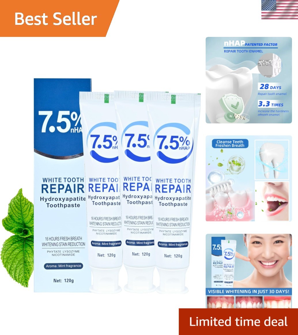 3-Pack Hydroxyapatite Toothpaste: Enamel Protection & Fresh Breath, 4.23 oz